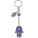 Amuleta Feng Shui tip breloc pentru protectie si noroc, model Mana lui Fatima si ochiul lui Horus, albastru