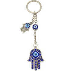 Amuleta Feng Shui tip breloc pentru protectie si noroc, model Mana lui Fatima si ochiul lui Horus, albastru