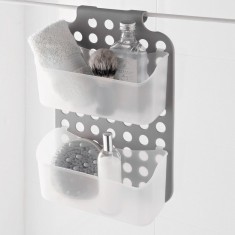 Raft Baie Plastic, 2 Nivele, Perete Duș, Gri/Transparent