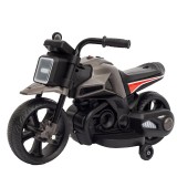 Motocicletă Electrică cu 2 Roti Mari si 2 Ajutatoare, Flippy, Acumulator &Icirc;ncarcare, Anti-Rasturnare, Lumini, Gri Negru