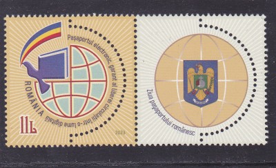 ROMANIA 2023 ZIUA PASAPORTULUI ROMANESC Serie 1 timbru cu vinieta LP.2408 MNH** foto