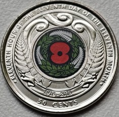 50 cents 2018 Noua Zeelanda, Centenary of the 1918 Armistice, unc, km#397