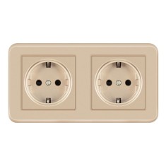 Priza Dubla de Perete Incastrata Techstar&reg; TS-PC, 110-250V, 16A, Ignifuga, 80x151mm, Auriu