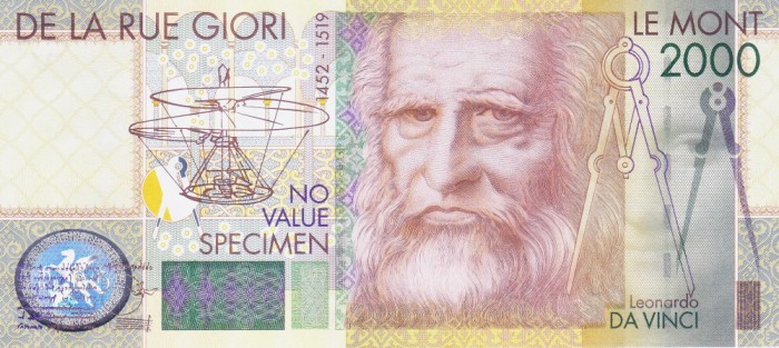 Bancnota test De La Rue - Giori - UNC SPECIMEN - Leonardo da Vinci