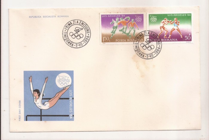 P6 Plic FDC - Prima zi a emisiunii - Olimpiada Los Angeles 1984, format mare