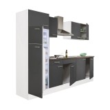 Mobilier Bucatarie Yorki 270 cm Leziter Alb/Antracit Modular Bloc cu Frigider Integrat