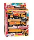 Set 3 camioane de constructie din jucarie, tematica santier, scara 1:24, corp metalic, sistem cu frictiune pentru roti, basculanta, cisterna si betoni