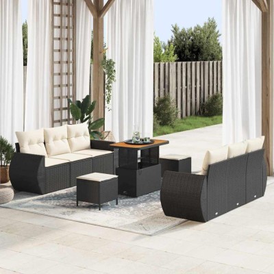 vidaXL Set de canapele pentru grădină 9 pcs Negru poliratan foto