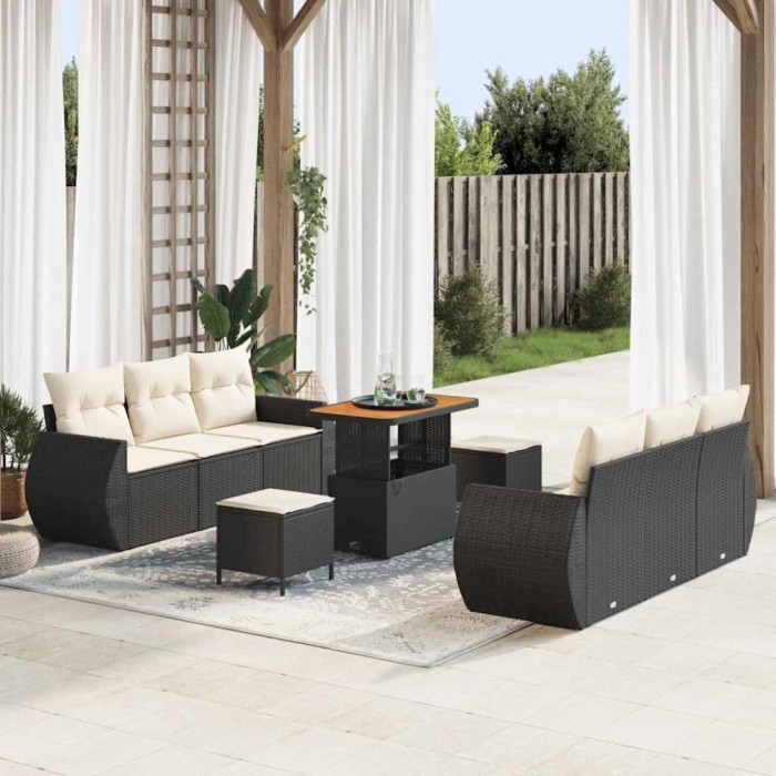 vidaXL Set de canapele pentru grădină 9 pcs Negru poliratan