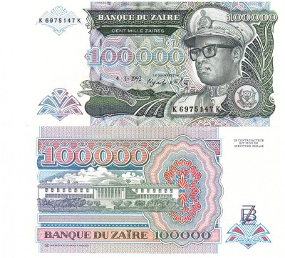 Zair 100 000 Zaires 1992 P-41 UNC foto