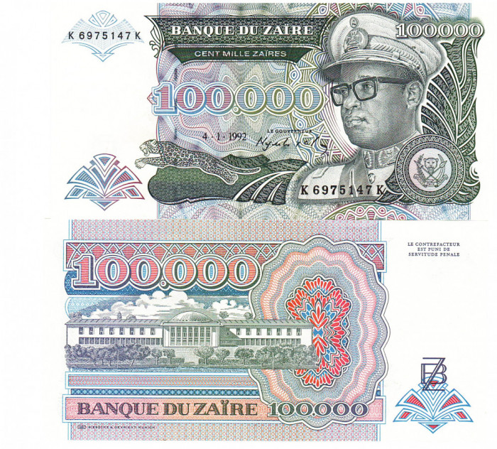 Zair 100 000 Zaires 1992 P-41 UNC