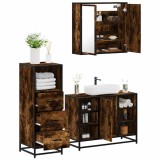 VidaXL Set mobilier de baie, 3 piese, stejar fumuriu, lemn prelucrat