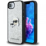 Husa pentru Apple iPhone 16e, Karl Lagerfeld, Glitter Fixed Karl &amp; Choupette&#039;s Heads, Argintie