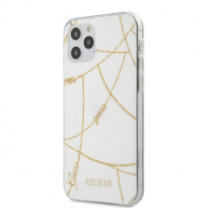 Husa Guess pentru iPhone 12 / 12 Pro (6.1&amp;quot;), Gold Chain Collection, Alb foto