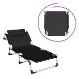 Cumpara ieftin Sezlong gradina pliabil negru bej Bovry 71x190x71 cm