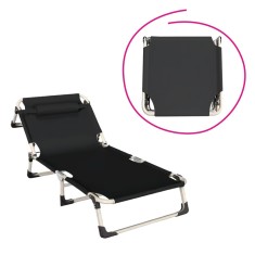 Sezlong gradina pliabil negru bej Bovry 71x190x71 cm