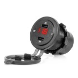 Incarcator auto impermeabil AMiO cu 2x USB-C si tester de tensiune digital, voltmetru integrat, indicator LED rosu, 12/24V pentru masini, camioane