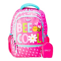 Ghiozdan Scolar cu Borseta Daco, Dimensiuni 38x30x17 cm, Model Bee Cool, Bretele cu Burete Reglabile cu Patru Fermoare, Material Poliester, Culoare Ro foto