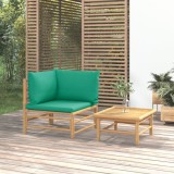 Gossi set mobilier de gradina cu perne verzi, 2 piese, bambus