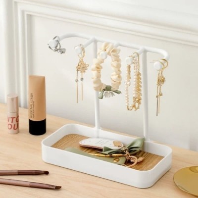 Organizator pentru bijuterii, cu 5 brate, dimensiuni 20 x 10 x 19 cm, din ABS, alb foto