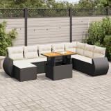 Cumpara ieftin Set mobilier de grădină cu perne, 9 piese, negru, poliratan