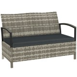 Outsunny Bancă cu depozitare 2 locuri bancă cu perne și m&acirc;nere 125 L Poly Rattan 123 x 70 x 82 cm Gri &icirc;nchis | Aosom Romania