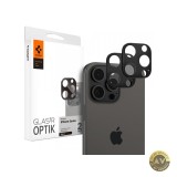 Folie de protectie Camera spate Spigen Optik pentru Apple iPhone 15 Pro Max / 15 Pro Sticla Securizata Full Glue Set 2 bucati Neagra AGL05273