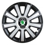 Cumpara ieftin Set 4 capace roti Silver/black cu inel cromat R14 pentru gama auto Skoda, Autohelix MSA