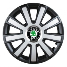 Set 4 capace roti Silver/black cu inel cromat R14 pentru gama auto Skoda