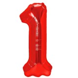 Balon din Folie Metalizata, Figurina Cifra, Tema Aniversare 80 cm, Ambalaj Individual, Pai inclus, Umflare cu Aer sau Heliu, Rosu, Cifra 1