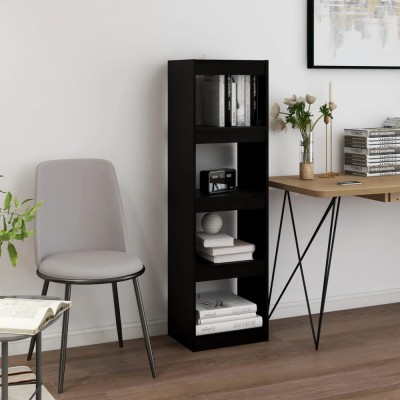 Bibliotecă/Separator cameră, negru, 40x30x135,5 cm, lemn de pin foto