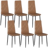 HOMCOM Set de 6 Scaune de Dining Moderne cu Spătar &Icirc;nalt, din Piele Ecologică și Oțel, 41x50x97 cm, Maro | Aosom Romania