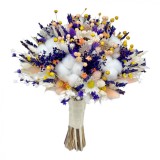 Buchet flori de camp , personalizabil, ideal pentru cununie civila, nunta, mireasa, nasa sau cadou, alb-mov-galben