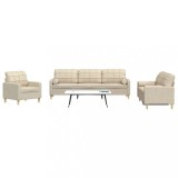 vidaXL Set de canapele cu perne decorative, 3 piese, crem, textil