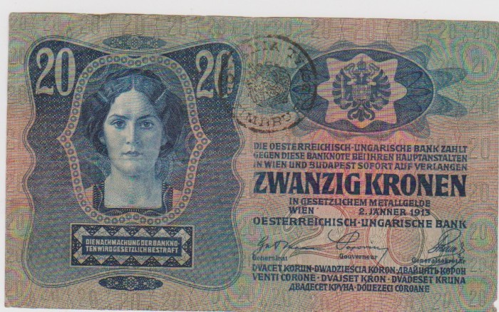 20 KRONEN/VF A CIRCULAT IN BUCOVINA CONFORM STAMPILEI