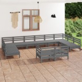 VidaXL Set mobilier de grădină, 12 piese, gri, lemn masiv de pin