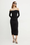 Bardot rochie ARKIE culoarea negru, midi, mulată, 59445DB