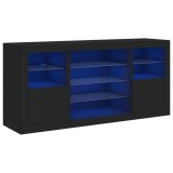 Servanta cu lumini LED, negru, 142,5x37x67 cm