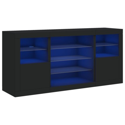 Servanta cu lumini LED, negru, 142,5x37x67 cm foto