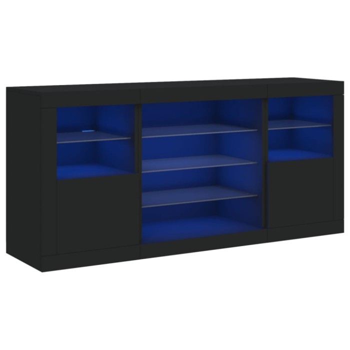 Servanta cu lumini LED, negru, 142,5x37x67 cm