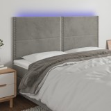 Cumpara ieftin Tăblie de pat cu LED, gri deschis, 200x5x118/128 cm, catifea