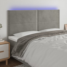 vidaXL Tăblie de pat cu LED, gri deschis, 200x5x118/128 cm, catifea