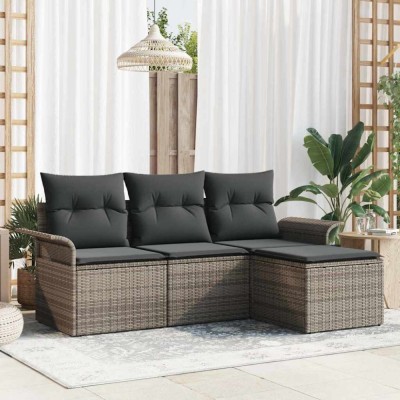 vidaXL Set de canapele pentru grădină cu pernă 4 pcs Gri Rattan poli 3353978 foto