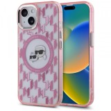 Husa MagSafe pentru Apple iPhone 15 Plus, Karl Lagerfeld, IML Monogram Karl &amp; Choupette&#039;s Heads, Roz