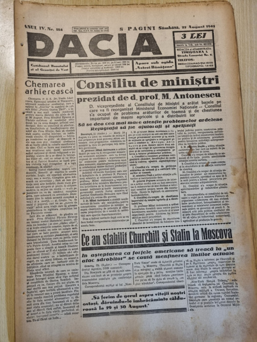 Dacia 22 august 1942-churchill la moscova,art. oravita,beius,timisoara,gobbels