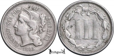 1865, 3 cents ( Three Cent Nickel ) - Statele Unite ale Americii foto