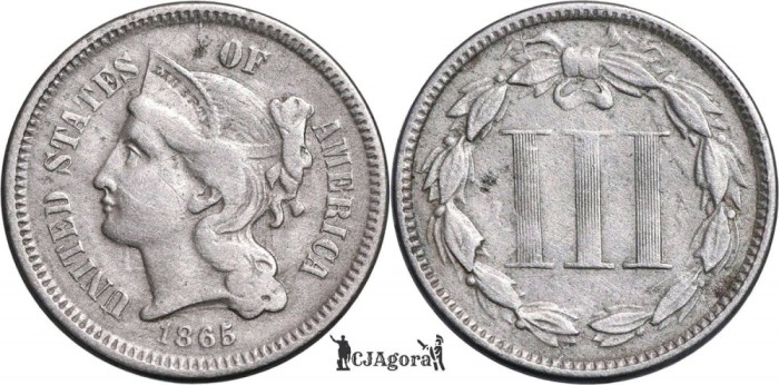 1865, 3 cents ( Three Cent Nickel ) - Statele Unite ale Americii