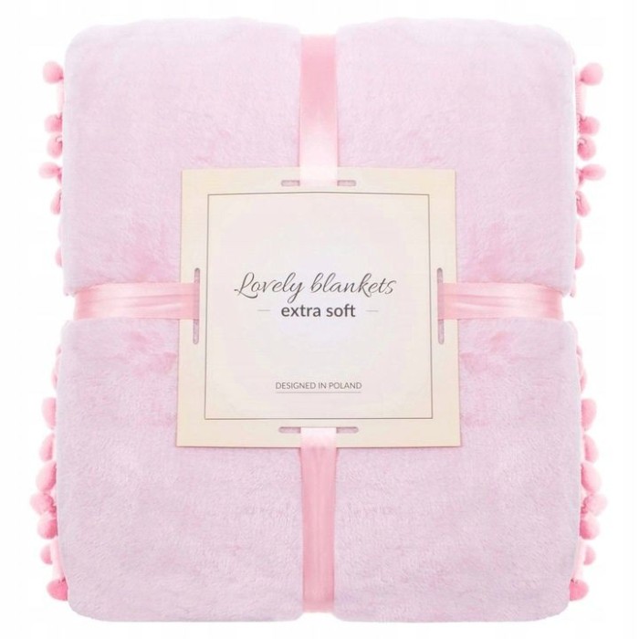Patura pufoasa cu pampoane mici, 2 persoane, 200x220cm, roz Household NewTrend