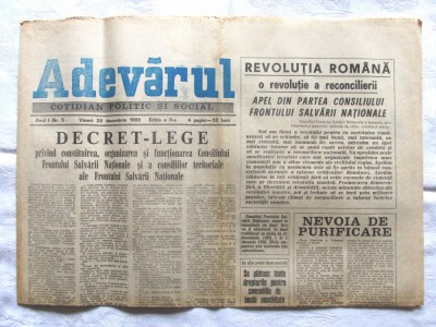 Ziar ADEVARUL din 29 decembrie 1989 - Editia a II-a, Revolutia Romana foto