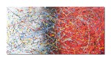 Cumpara ieftin Tablou gigant pictat manual living, birou, Compozitie abstracta, 140x70cm ulei pe panza, reproducere Jackson Pollock